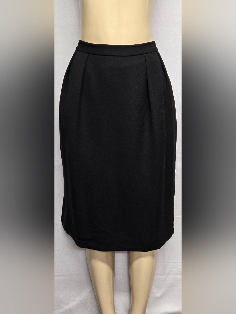 Vintage Classic Black Business Office Work Skirt Pleated Lined Midi